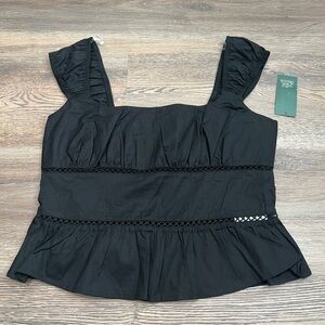 NWT Women's Cap Sleeve Squareneck Peplum Top - WIld Fable Black Medium